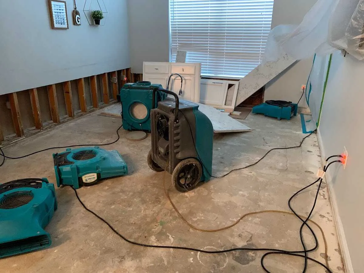 Dehumidifier in flood-cut room for Water Damage Restoration in North Stonington